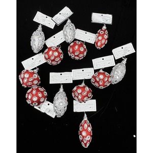 Everything Christmas, Decorations by Country Silk Red & Silver Lot Of 12 New!